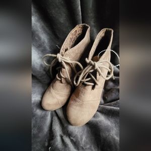 Light Taupe Lace Up Wedge Bootie